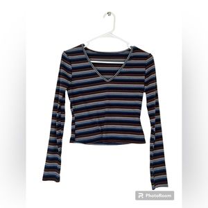 •SHEIN EZwear Colorful Striped Ribbed Knit Tee
